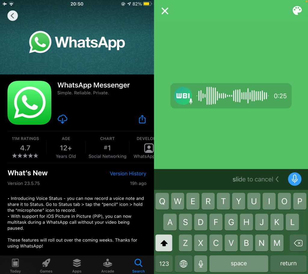 whatsapp voice notes status